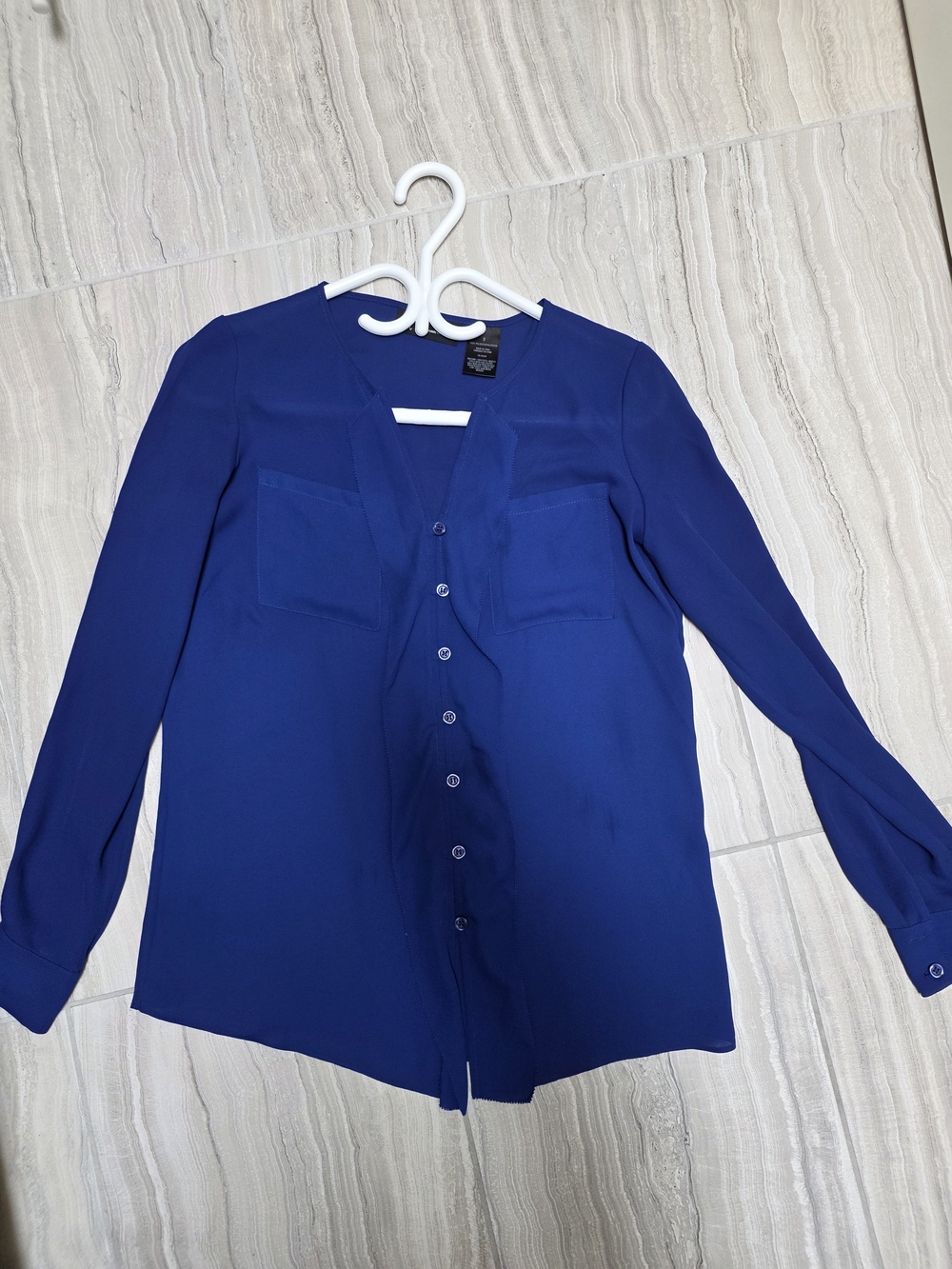 INC International Concepts Long-Sleeve Button-Down Blouse in Royal Blue